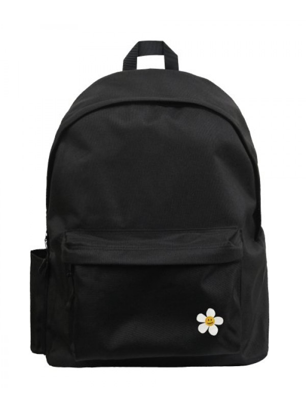 [BAG&ACC] Flower Smile Embroidery One Pocket Backpack_Black