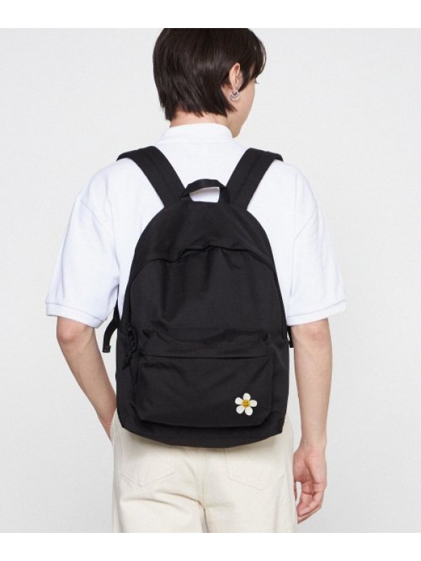 [BAG&ACC] Flower Smile Embroidery One Pocket Backpack_Black