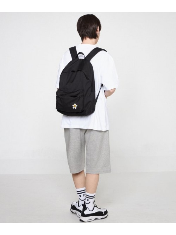 [BAG&ACC] Flower Smile Embroidery One Pocket Backpack_Black