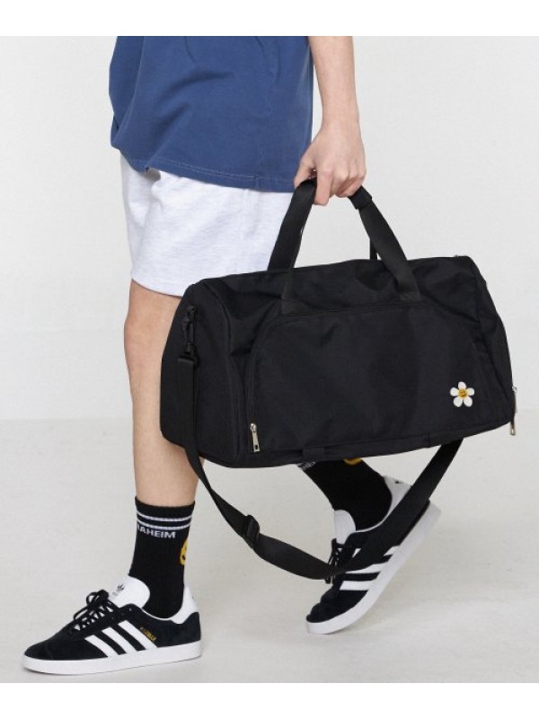 [BAG&ACC] Flower smile embroidery duffel bag_black