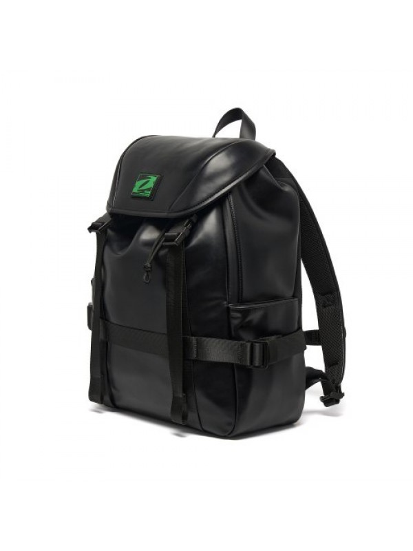 Leather rubbrer logo backpack [black]