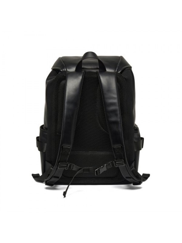 Leather rubbrer logo backpack [black]