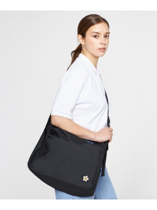 [BAG&ACC] Drawing Flower Smile Embroidery Cross Curved Messenger Bag_Black