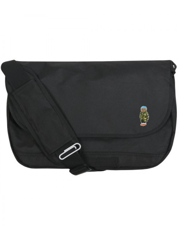 [BAG&ACC] Beanie Dog Embroidery Striper Cross Messenger Bag_Black