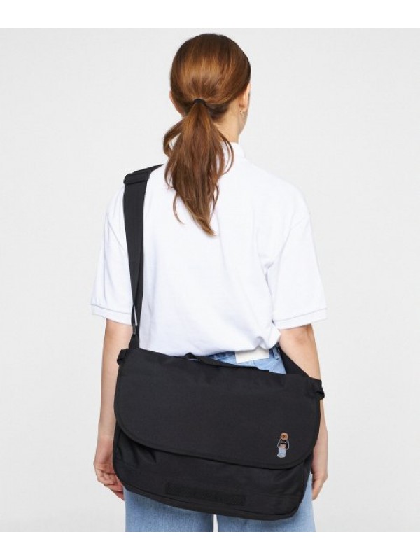 [BAG&ACC] Crop dog embroidery striper cross messenger bag_black
