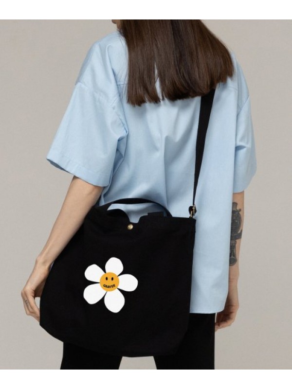 [UNISEX] BIG FLOWER DOT TWO-WAY CANVAS BAG_BLACK