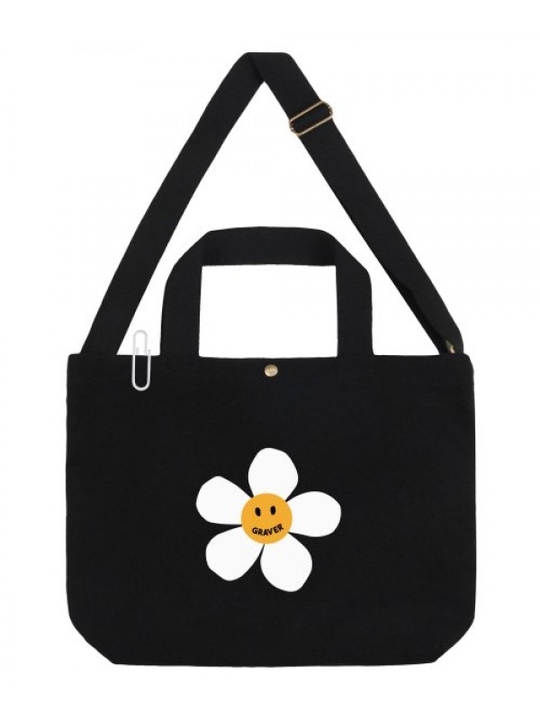 [UNISEX] BIG FLOWER DOT TWO-WAY CANVAS BAG_BLACK