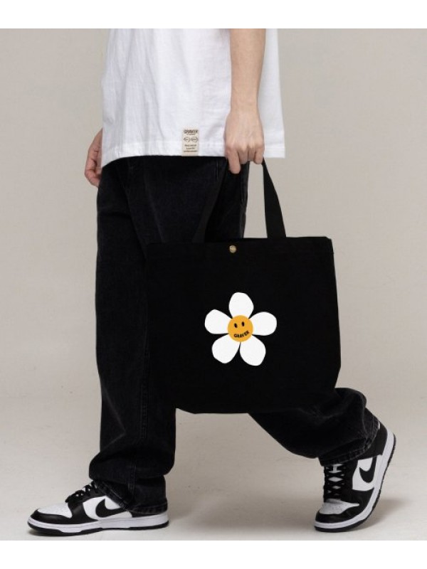 [UNISEX] BIG FLOWER DOT TWO-WAY CANVAS BAG_BLACK