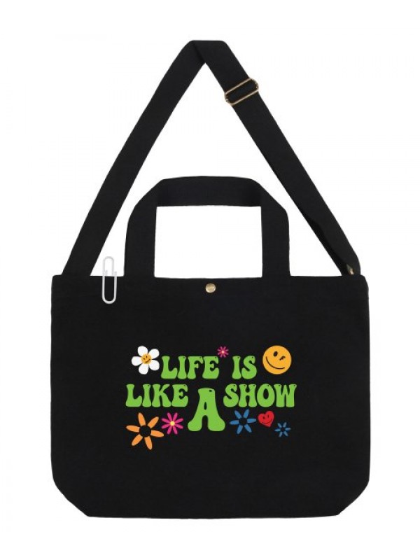 [UNISEX] LIFE LOGO MULTI SMILE TWO-WAY CANVAS BAG_BLACK