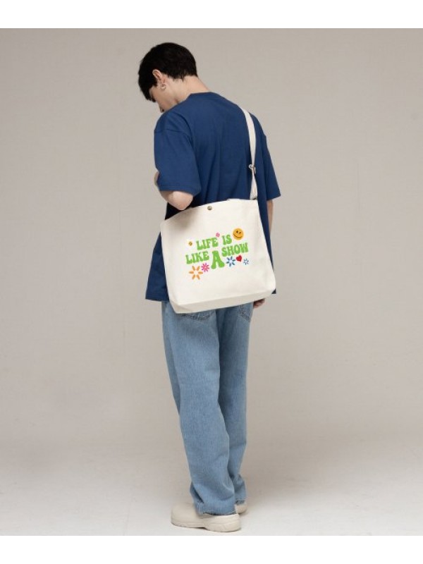 [UNISEX] LIFE LOGO MULTI SMILE TWO-WAY CANVAS BAG_IVORY