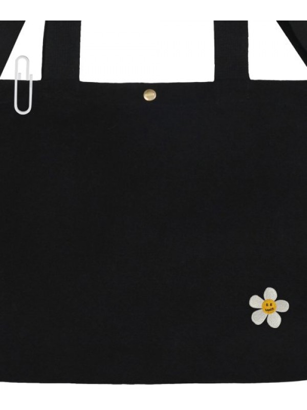 [UNISEX] FLOWER DOT EMBROIDERED TWO-WAY CANVAS BAG_BLACK