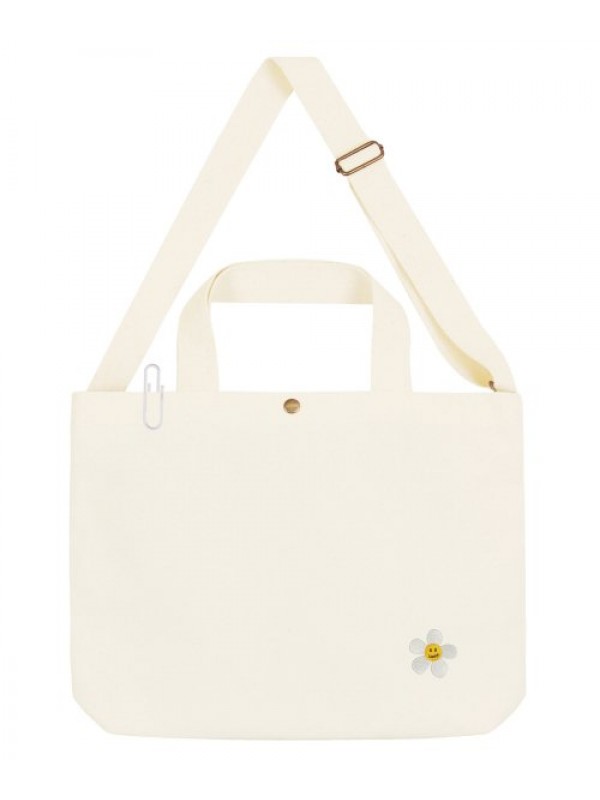 [UNISEX] FLOWER DOT EMBROIDERED TWO-WAY CANVAS BAG_IVORY