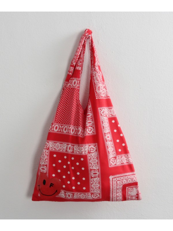 [UNISEX] PAISLEY BANDANA WHITE CLIP HEART SMILE CANVAS BAG_RED